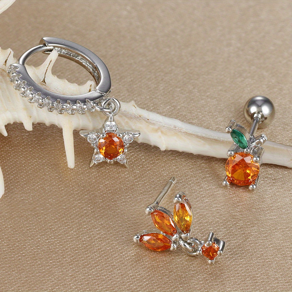 Cross Border Star Fruit Set Earrings Orange Zirconia Women's Tragus Cartilage